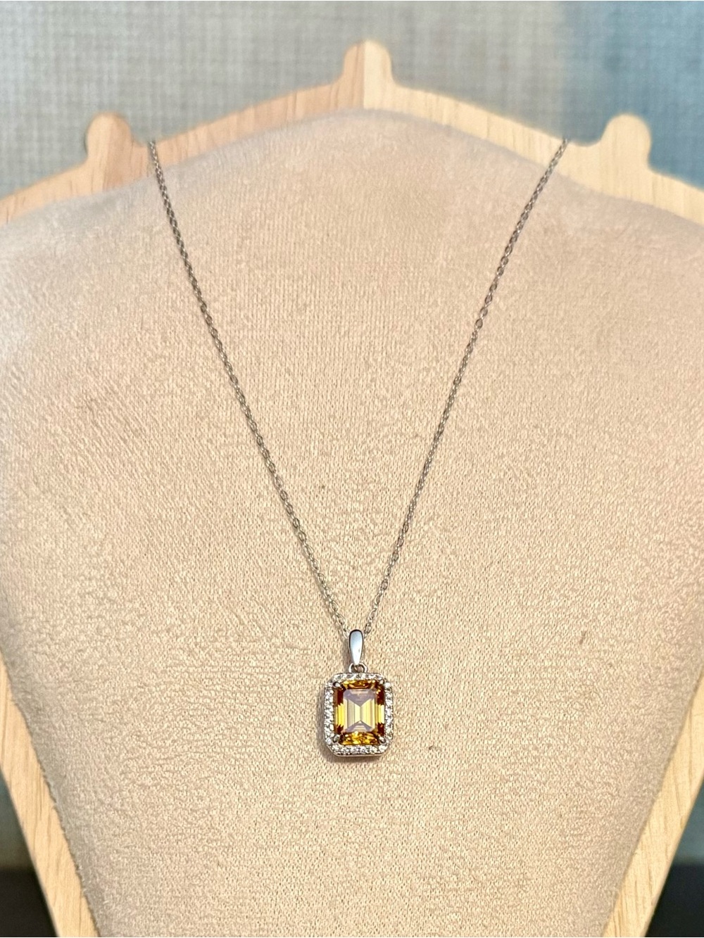Champagne Moissenite Emerald Cut Pendant Necklace